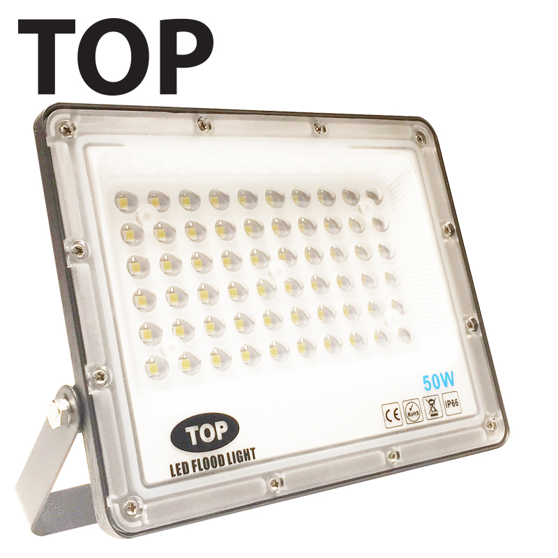 Lámpara Flood Light SMD TOP, 50W, CW 6000K, 100-265Vac, IP65, 120 Grados, Negra, Dimensiones: 160x205x26mm