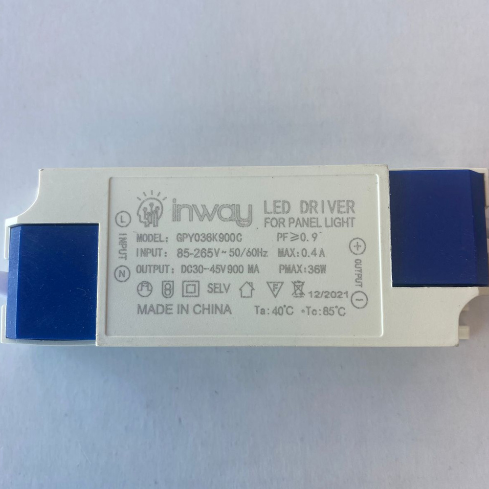 Driver p/Lámpara LED, IP20, 36W, 100-265Vac, Output: 30-42Vdc, 850mA, PF>0.90