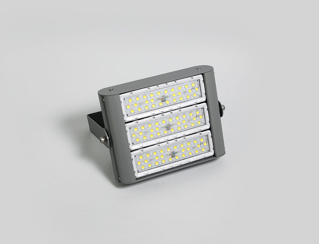 Lámpara Flood Light LED Modular FL2C-3, 180W, 3 Módulos, 5000K, M16A-VCA (3x63pcs), 5390, 90 Grados, SANAN 3030, 72,000 horas de vida útil, 100-277Vac, IP68, Gris