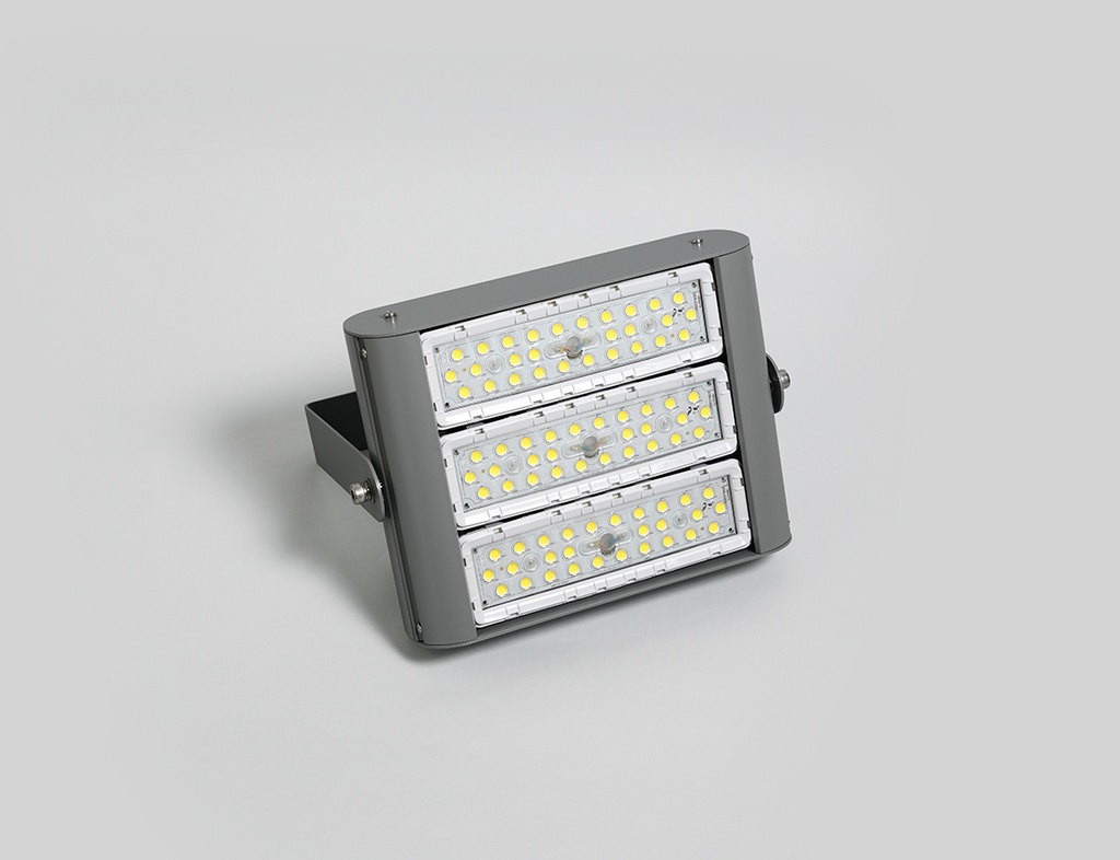 Lámpara Flood Light LED Modular FL2C-3, 150W, 3 Módulos, 5000K, M16A-VCA (3x63pcs), 5390, 90 Grados, SANAN 3030, 72,000 horas de vida útil, 100-277Vac, IP68, Gris