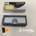Lámpara Solar LED de Pared (Aplique) de 6W con Panel Solar Integrado de 2.8W, 5.5V y Sensor de Movimiento, SMD2835 x 35pcs, WW 3000K, 140x70 Grados, Con Batería de Litio de 11.1Wh, 3.7V, 3000mAh, IP65, Dimensiones: 230x97x42.7mm, Negro, 133Lm/W