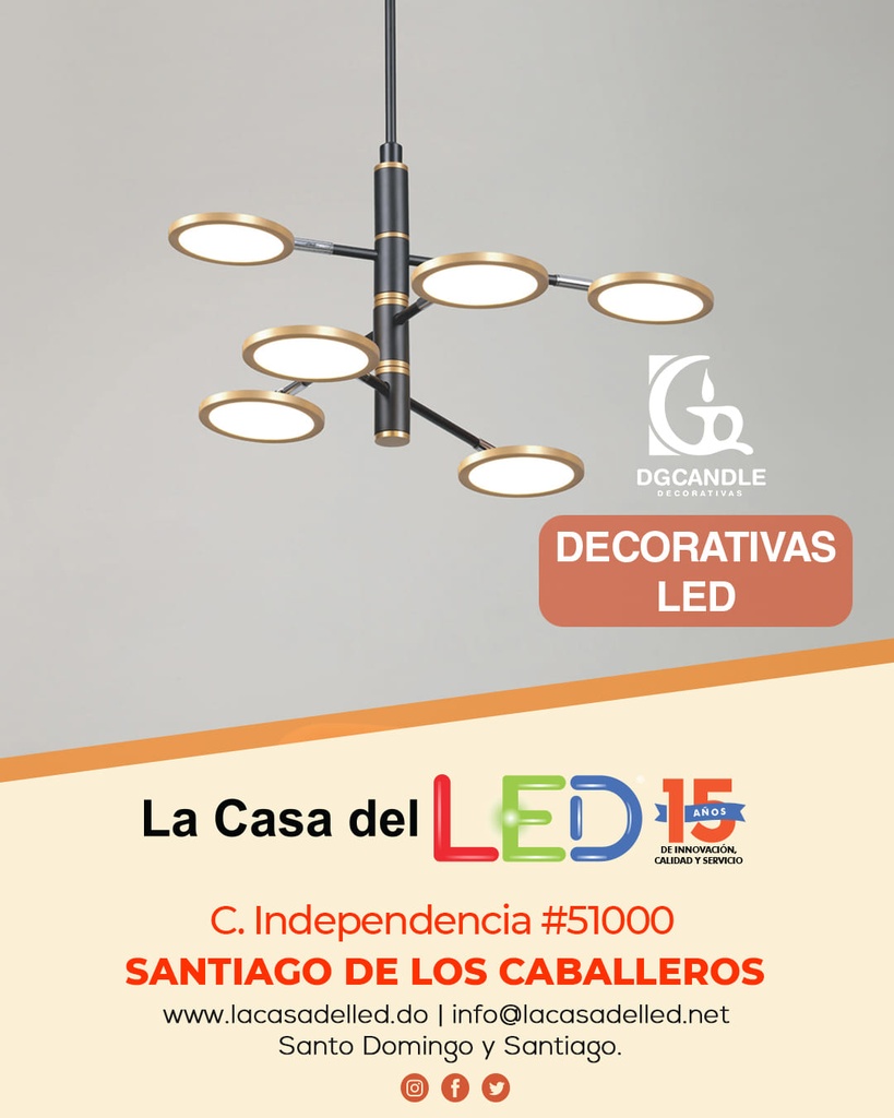 Lámpara LED Decorativa Colgante, DG50917P, 50W, CW 6000K, 85-265Vac, Dimensiones: 800x800x1500mm, IP20, Dorado