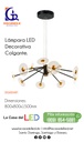 Lámpara LED Decorativa Colgante, DG60343P, 65W, NW 4000K, 85-265Vac, Dimensiones: 800x800x1500mm, IP20, Negro con Dorado