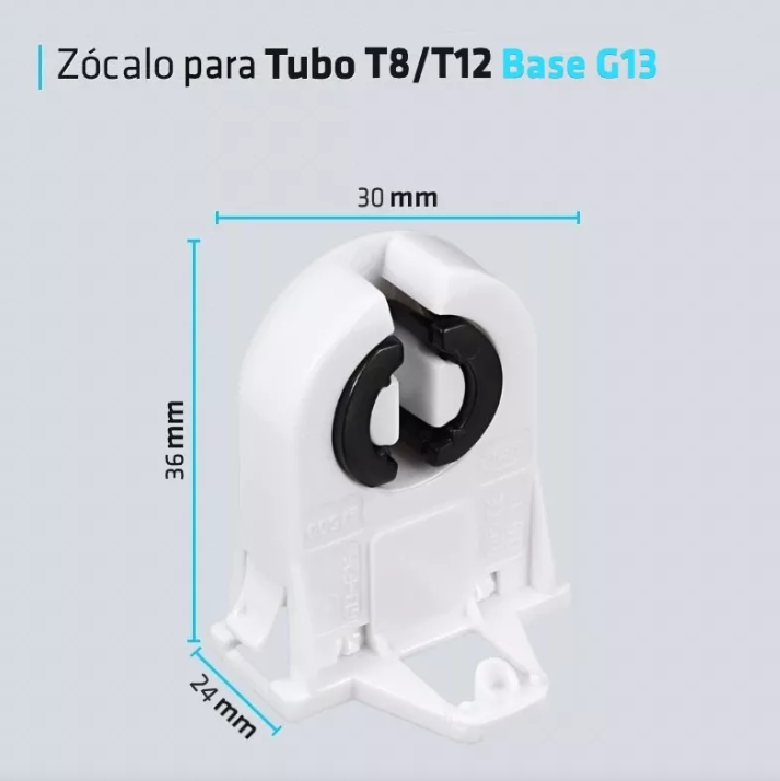 Zocalo G13 Blanco p/ Tubo T8 y T12, 2 pines)