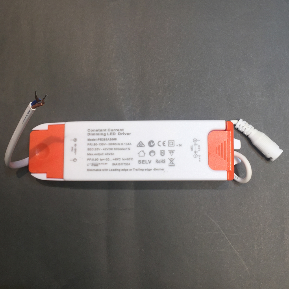 Driver p/Lámpara LED Triac Dimmable, IP20, 18-24W, 90-130Vac, Output: 25-42Vdc, 600mA