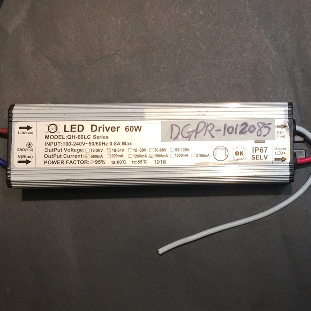 Driver p/Lámpara LED, IP67, 60W, 100-240Vac, Output: 18-34Vdc, 1500mA, PF≥0.95