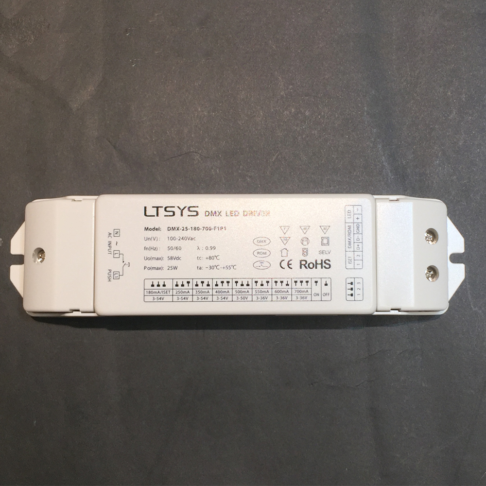 Driver DMX p/Lámpara LED (25W, 58Vdc, 180-700mA, 100-240Vac)
