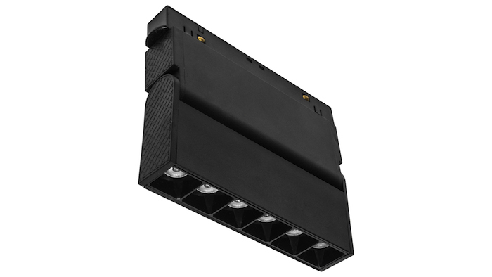 Lámpara Magnética LED p/Riel de 20mm de ancho con Rejilla / Foldable, 6W, 4.52&quot;(115mm), NW 4000K, 48Vdc, Instalación: Empotrar o Superficie, 24 Grados, Negra