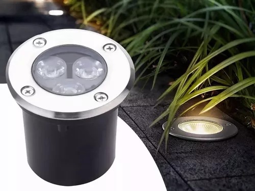 Lámpara p/Piso Empotrable, 3x1W, WW 3000K, 85-260Vac, IP66, 38 Grados, Dimensiones: Φ102x83mm