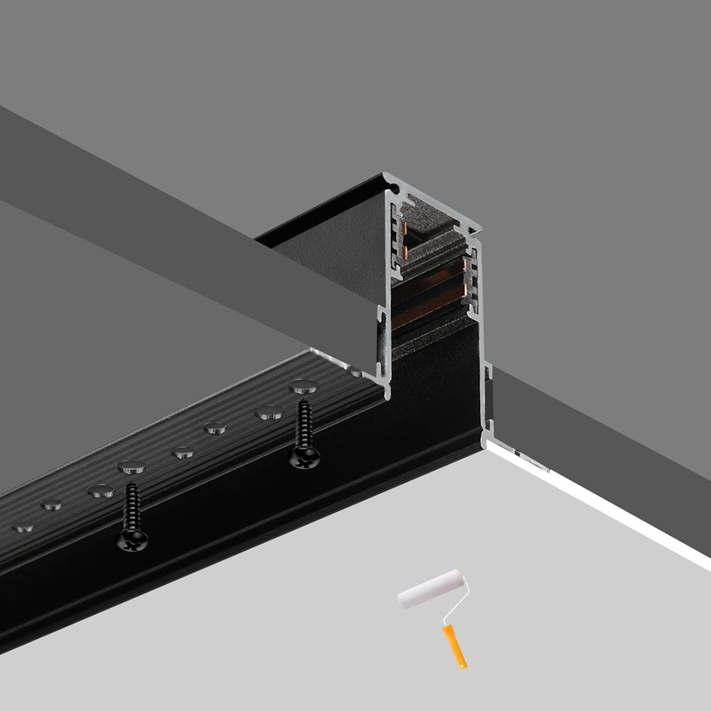 Riel de 20mm de ancho p/Lámpara Magnética de 48Vdc, 1.2 Metros, 2 cables, Instalación: Empotrar / Masillable, Negro