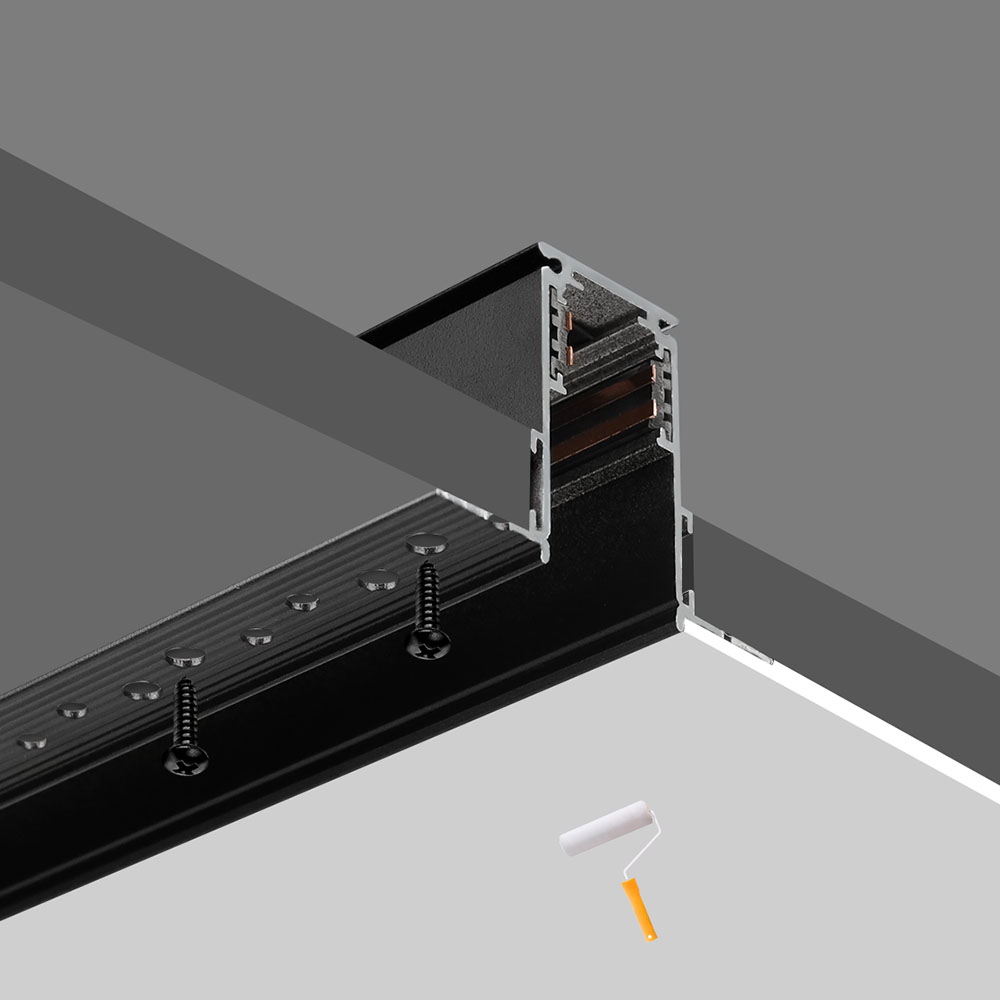 Riel de 20mm de ancho p/Lámpara Magnética de 48Vdc, 2.4 Metros, 2 cables, Instalación: Empotrar / Masillable, Negro