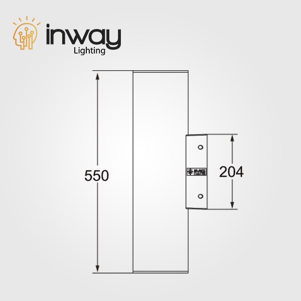 Lampara LED de Pared (Aplique), 20W, 5000K, 100-277Vac, 36 Grados, Dimensiones: 201x150x550mm, Material: Aluminio, IP65, Negro