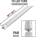 Tubo T8 LED, FP&gt;0.9, 36W, 96&quot;(240cm), FA8, CW 6000K, 100-277Vac, Alimentación Doble, Frost, Aluminio-PC, 1 Pin, 100Lm/W