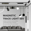 Lámpara Magnética LED p/Riel de 20mm de ancho con Rejilla / Ajustable, 12W, 9.13&quot;(232mm), NW 4000K, 48Vdc, Instalación: Empotrar o Superficie, 24 Grados, Negra