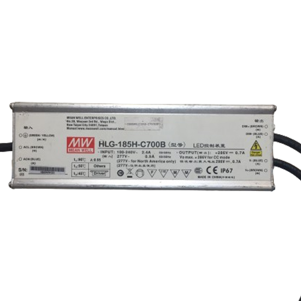 Driver p/Lámpara LED Dimmable de 0-10Vdc, IP65, 185W, 100-240/277Vac, Output: 143-286Vdc, 700mA