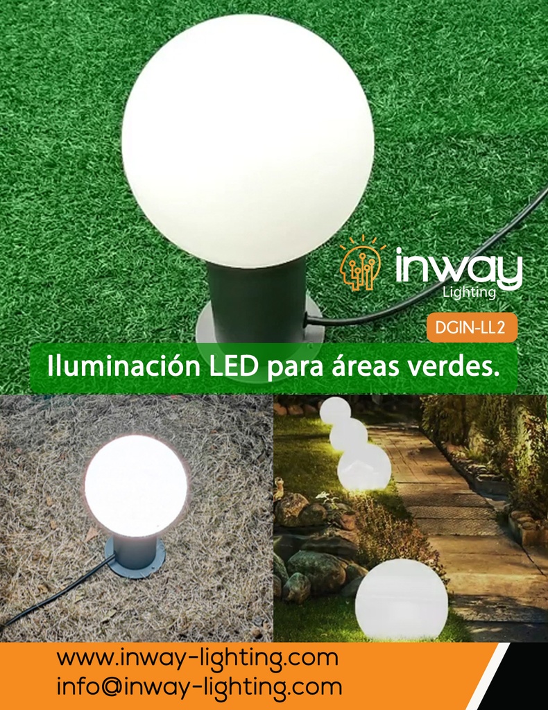 Bolardo LED, DGIN-LL2, 2W, NW 4000K, 24Vdc, Dimensiones: Ø150xH438mm, Material: Aluminio, IP65, 300 Grados, Gris Oscuro
