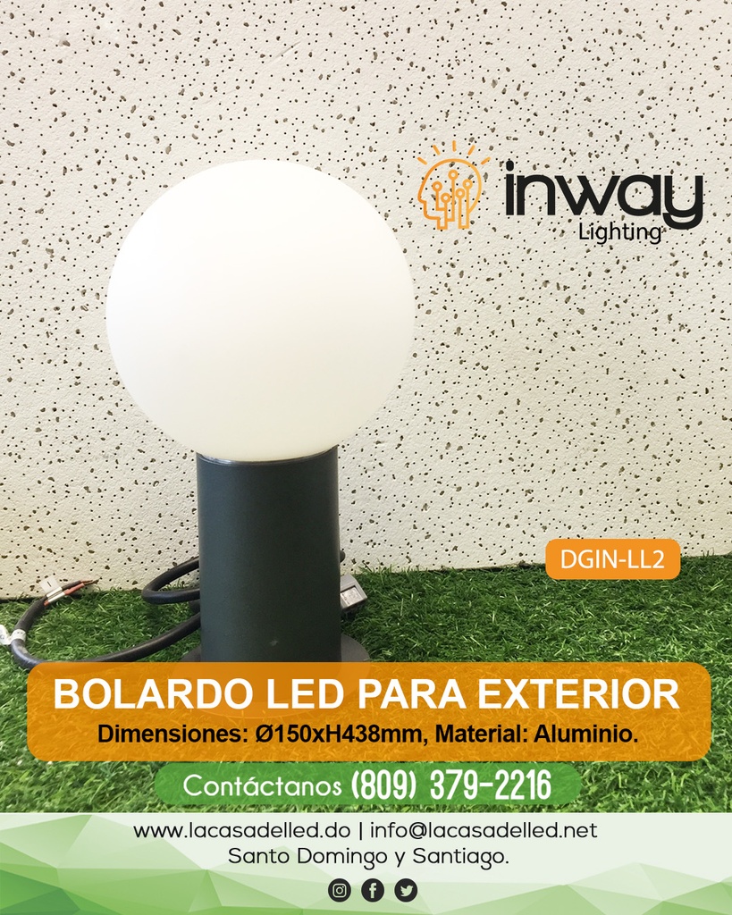 Bolardo LED, DGIN-LL2, 2W, NW 4000K, 24Vdc, Dimensiones: Ø150xH438mm, Material: Aluminio, IP65, 300 Grados, Gris Oscuro