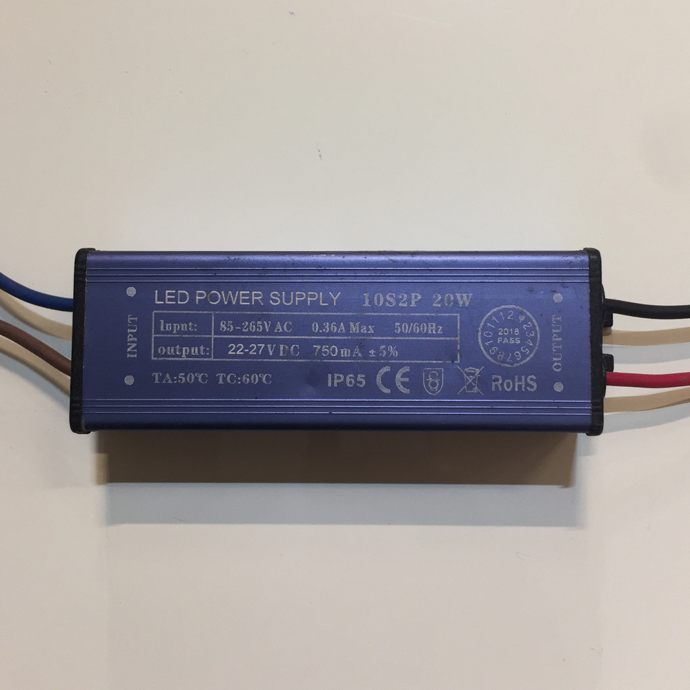 Driver p/Lámpara LED, IP65, 20W, 85-265Vac, Output: 22-27Vdc, 750mA