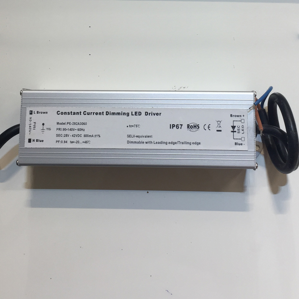 Driver p/Lámpara LED Triac Dimmable, IP67, 20W, 90-140Vac, Output: 25-42Vdc, 500mA