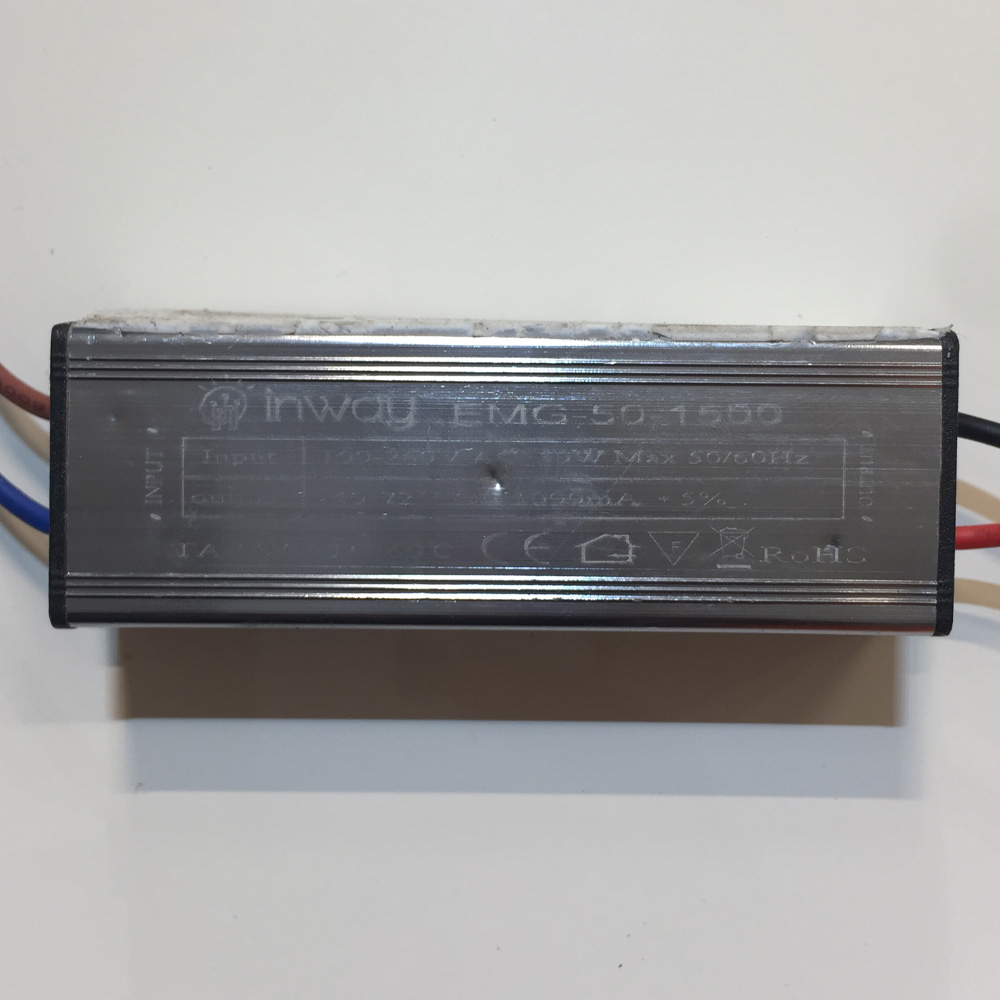 Driver p/Lámpara LED, IP65, 50W, 100-260Vac, 40-72Vdc, 1000mA, PF&gt;0.95