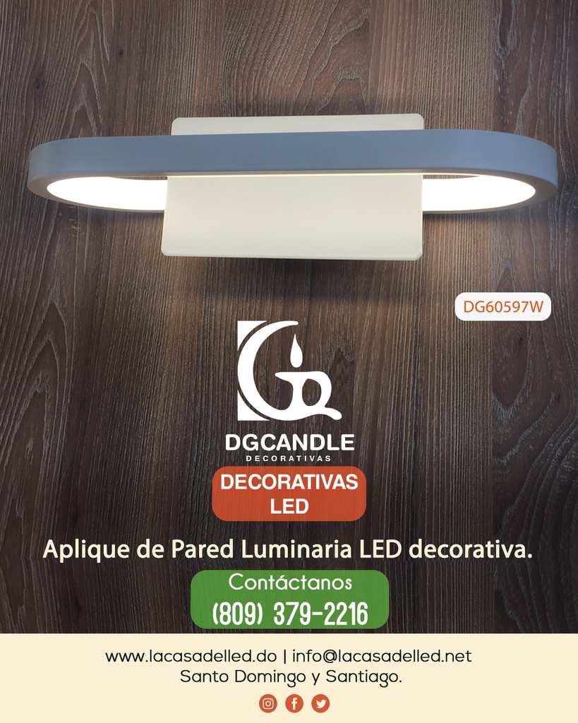 Lámpara LED Decorativa de Pared (Aplique), DG60597W, 12W, WW 3000K, 85-265Vac, Dimensiones: Φ300*80*140MM, IP20