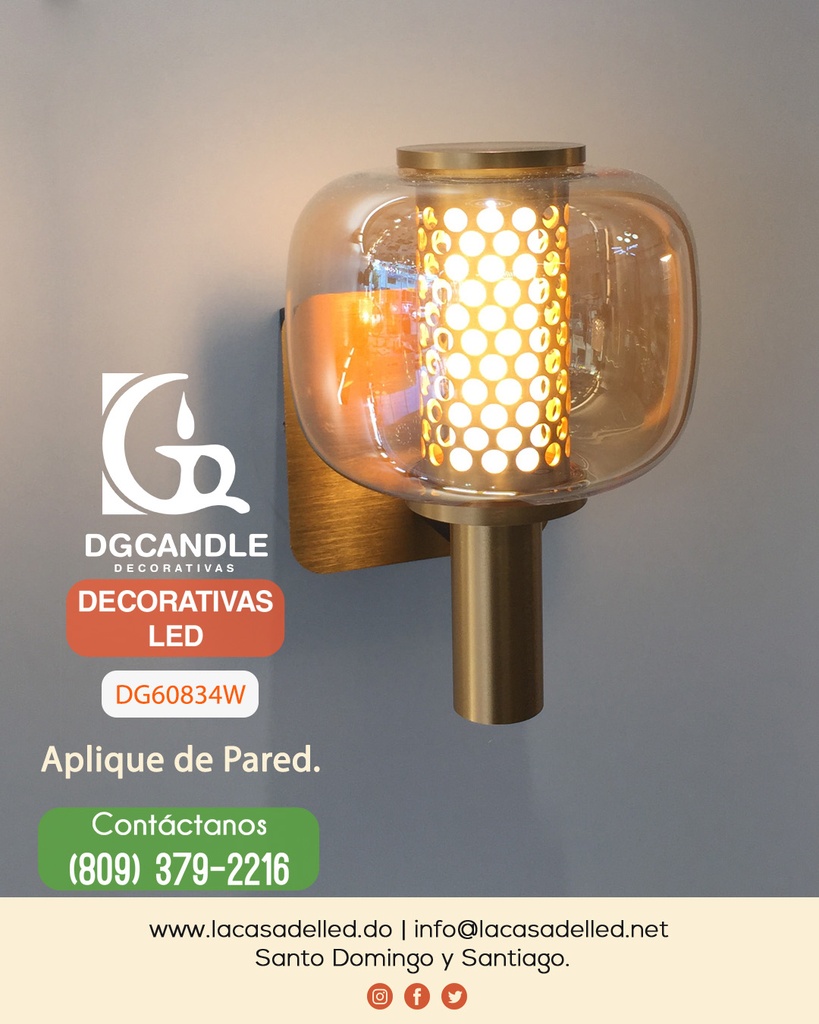 Lámpara LED Decorativa de Pared (Aplique), DG60834W, 8W, NW 4000K, 85-265Vac, Dimensiones: 140x190x195mm, IP20, Dorado con negro