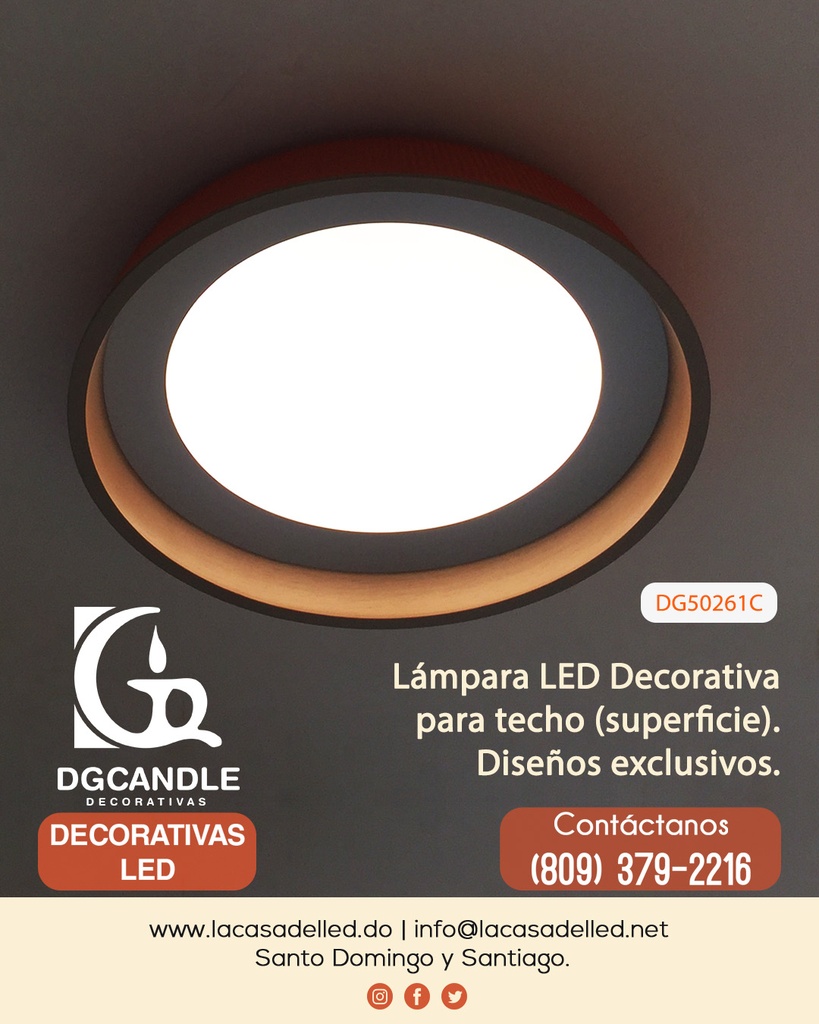 Lámpara LED Decorativa de Superficie, DG50261C, 36W, NW 4000K, 85-265Vac, Dimensiones: Φ450x78mm, IP20, Gris Oscuro con Dorado