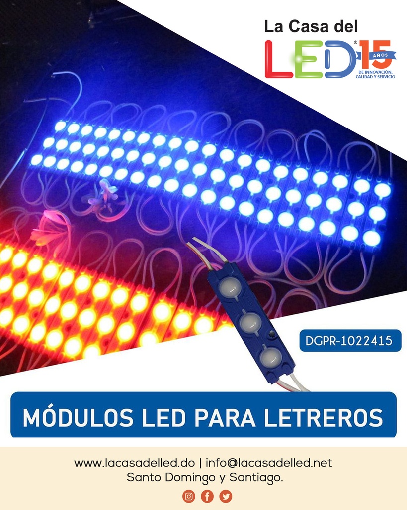 Módulo LED, SMD2835, 3LED, 1.5W, Azul, 12Vdc, 70*15mm, IP68, 160 Grados