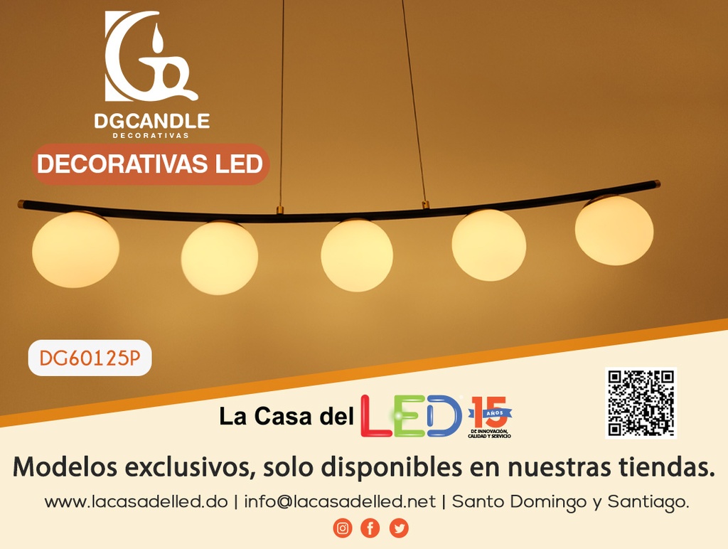 Lámpara LED Decorativa Colgante, DG60125P, 40W, NW 4000K, 85-265Vac, Dimensiones: 1200x130x1500mm, IP20, Negro con Dorado