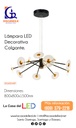 Lámpara LED Decorativa Colgante, DG60343P, 65W, NW 4000K, 85-265Vac, Dimensiones: 800x800x1500mm, IP20, Negro con Dorado