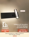 Lámpara LED Decorativa de Pared (Aplique), DG50050W, 12W, NW 4000K, 85-265Vac, con Switch ON-OFF, Dimensiones: 250x134x150mm, IP20, Gris Oscuro