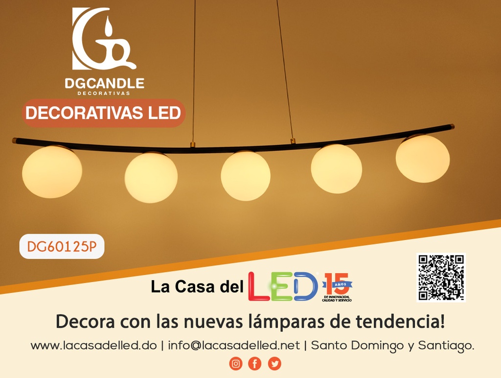 Lámpara LED Decorativa Colgante, DG60125P, 40W, NW 4000K, 85-265Vac, Dimensiones: 1200x130x1500mm, IP20, Negro con Dorado