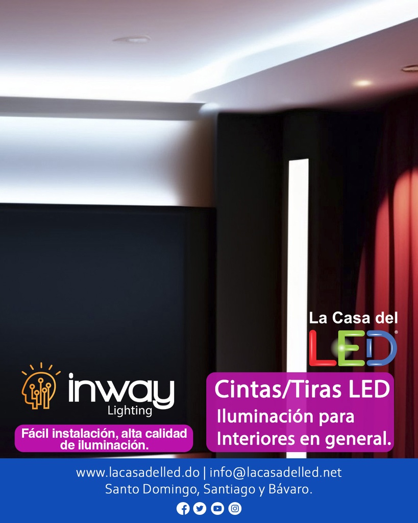 Cinta LED, SMD5050, CW 6000K, 12Vdc, CRI≥80, Largo: 5Mts, Ancho: 10mm, 120Led/Mts, IP20