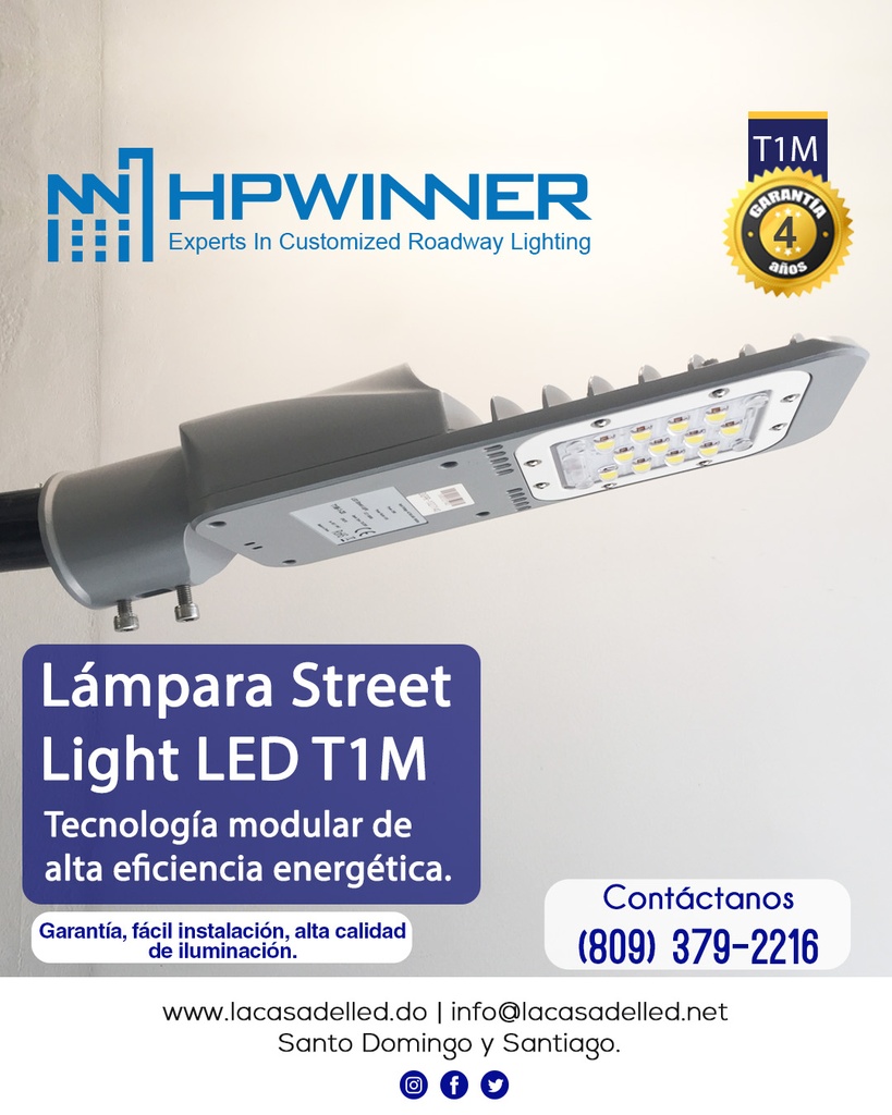 Lámpara Street Light LED Modular T1M-1, 20W, 5000K, 2209, Type II Long, 100-240Vac, IP68, Gris