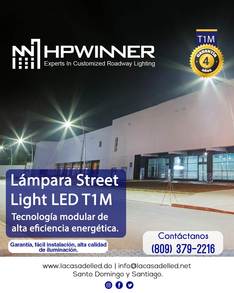 Lámpara Street Light LED Modular T1M-1, 20W, 5000K, 2209, Type II Long, 100-240Vac, IP68, Gris