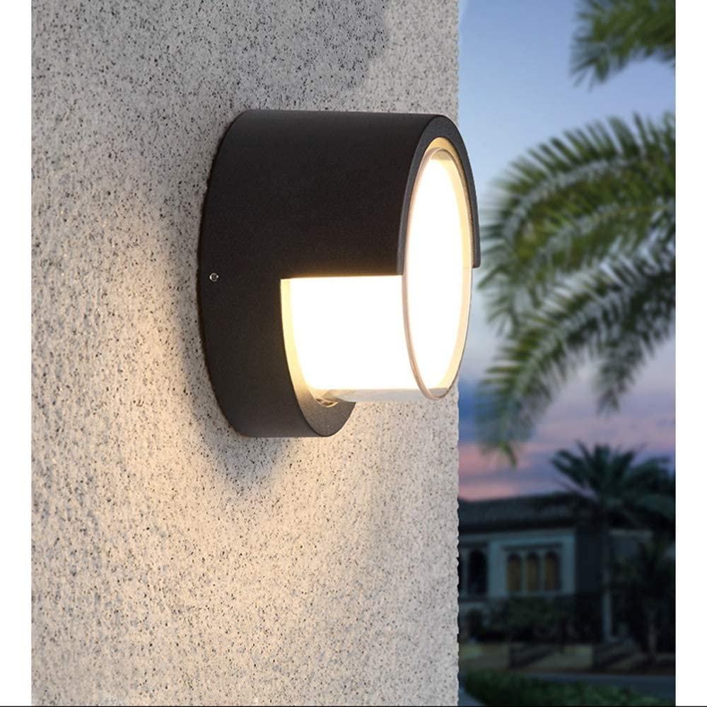 Lampara LED de Pared (Aplique), DGW-093, 7W, WW 3000K, 85-265Vac, IP65, Negro, 180 Grados, Dimensiones: Ф110x80mm, Material: Aluminio