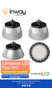 Lámpara High Bay SMD LED, Tipo UFO E, 50W, CW 6000K, 100-277Vac, Supresor de Pico 4KV, IP65, 90 Grados 110Lm/W