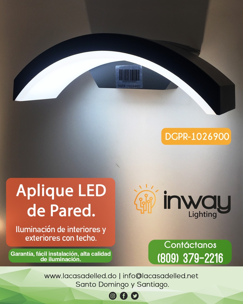 Lámpara LED de Pared (Aplique), DGW-1826, 18W, CW 6000K, 85-265Vac, IP65, Negro, 180 Grados, Dimensiones: 160x160x130mm, Material: Aluminio