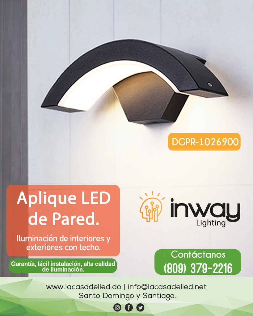 Lámpara LED de Pared (Aplique), DGW-1826, 18W, CW 6000K, 85-265Vac, IP65, Negro, 180 Grados, Dimensiones: 160x160x130mm, Material: Aluminio