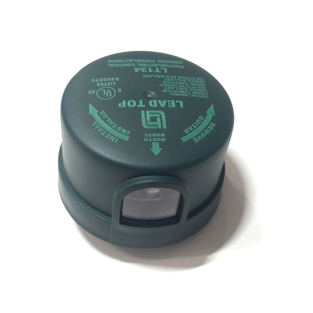 Fotocelda de 3 pin con cover verde (Fail-Off mode), 1000W, 475 Joule, 8A/120Vac y 5A/208-277Vac, IP66, Material: Polipropileno