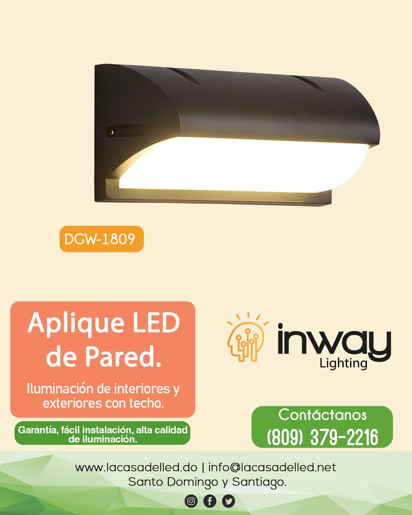 Lámpara LED de Pared (Aplique), DGW-009, 30W, CW 6000K, 85-265Vac, IP65, 180 Grados, Dimensiones: 380x140x140mm, Material: Aluminio