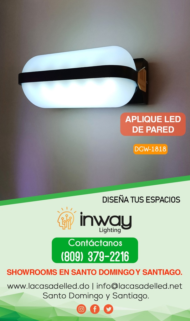 Lámpara LED de Pared (Aplique), DGW-1818, 12W, 2x6W, WW 3000K, 85-265Vac, IP65, Negro, 360 Grados, Dimensiones: 260x100x60mm, Material: Aluminio