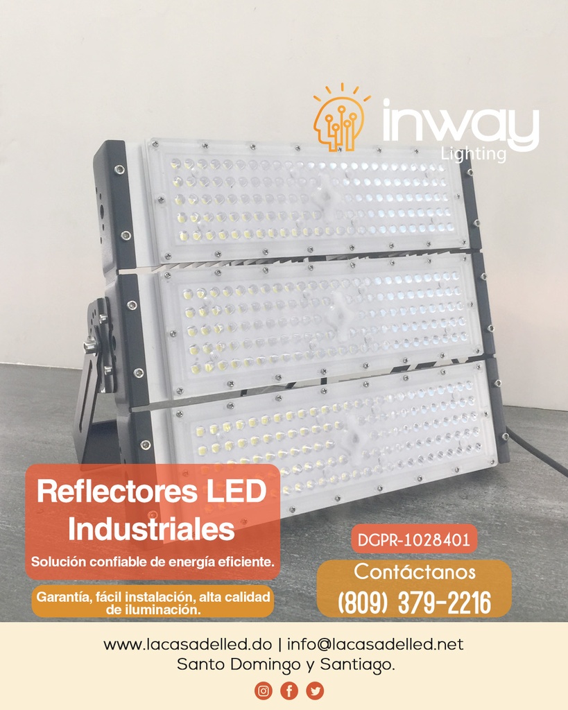 Reflector Modular (INWAY) LED, 300W, CW 6000K, 100-277Vac, Dimensiones: 400x300x75mm, IP65, 60 Grados, Negro