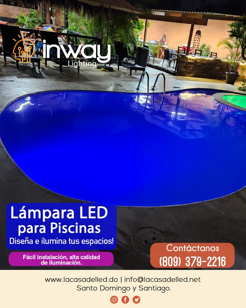 Lámpara de Piscina LED de Superficie, 25W, RGB, 12Vac, No Incluye Control, 60 Grados, No tiene memoria interna, IP68