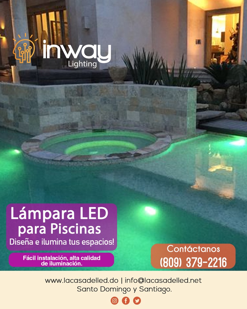 Lámpara de Piscina LED de Superficie, 25W, RGB, 12Vac, No Incluye Control, 60 Grados, No tiene memoria interna, IP68