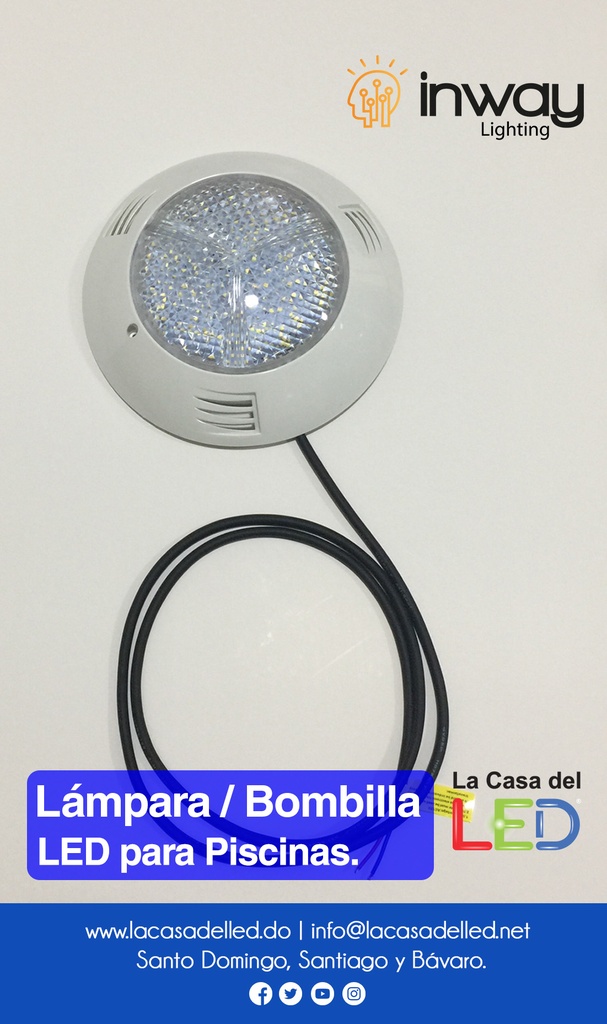 Lámpara de Piscina LED de Superficie, 25W, RGB, 12Vac, No Incluye Control, 60 Grados, Incluye memoria interna, IP68