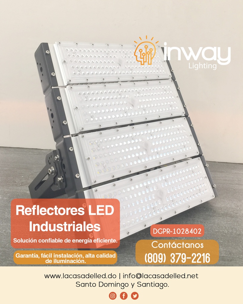 Reflector Modular (INWAY) LED, 400W, CW 6000K, 100-277Vac, Dimensiones: 400x400x75mm, IP65, 60 Grados, Negro