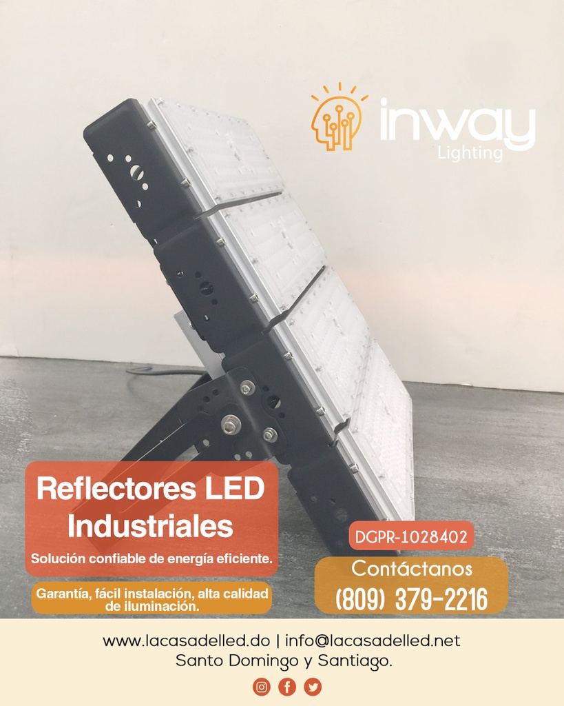 Reflector Modular (INWAY) LED, 400W, CW 6000K, 100-277Vac, Dimensiones: 400x400x75mm, IP65, 60 Grados, Negro