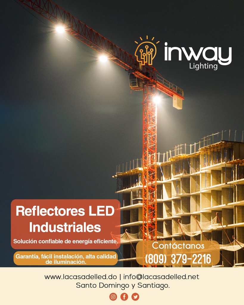 Reflector Modular (INWAY) LED, 400W, CW 6000K, 100-277Vac, Dimensiones: 400x400x75mm, IP65, 60 Grados, Negro