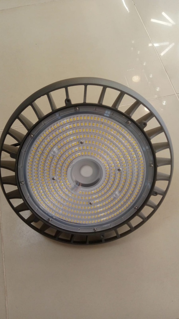 Lámpara High Bay Light LED Modular tipo UFO, TF33D, 200W, 5000K, 494pcs, 1534, 90 Grados, SANAN 3030, 50,000 horas de vida útil, 100-277Vac, Dimmable de 0-10Vdc, Con Supresor de Pico Interno de 6KV, Dimensiones: Φ335x205mm, IP65, Gris Oscuro